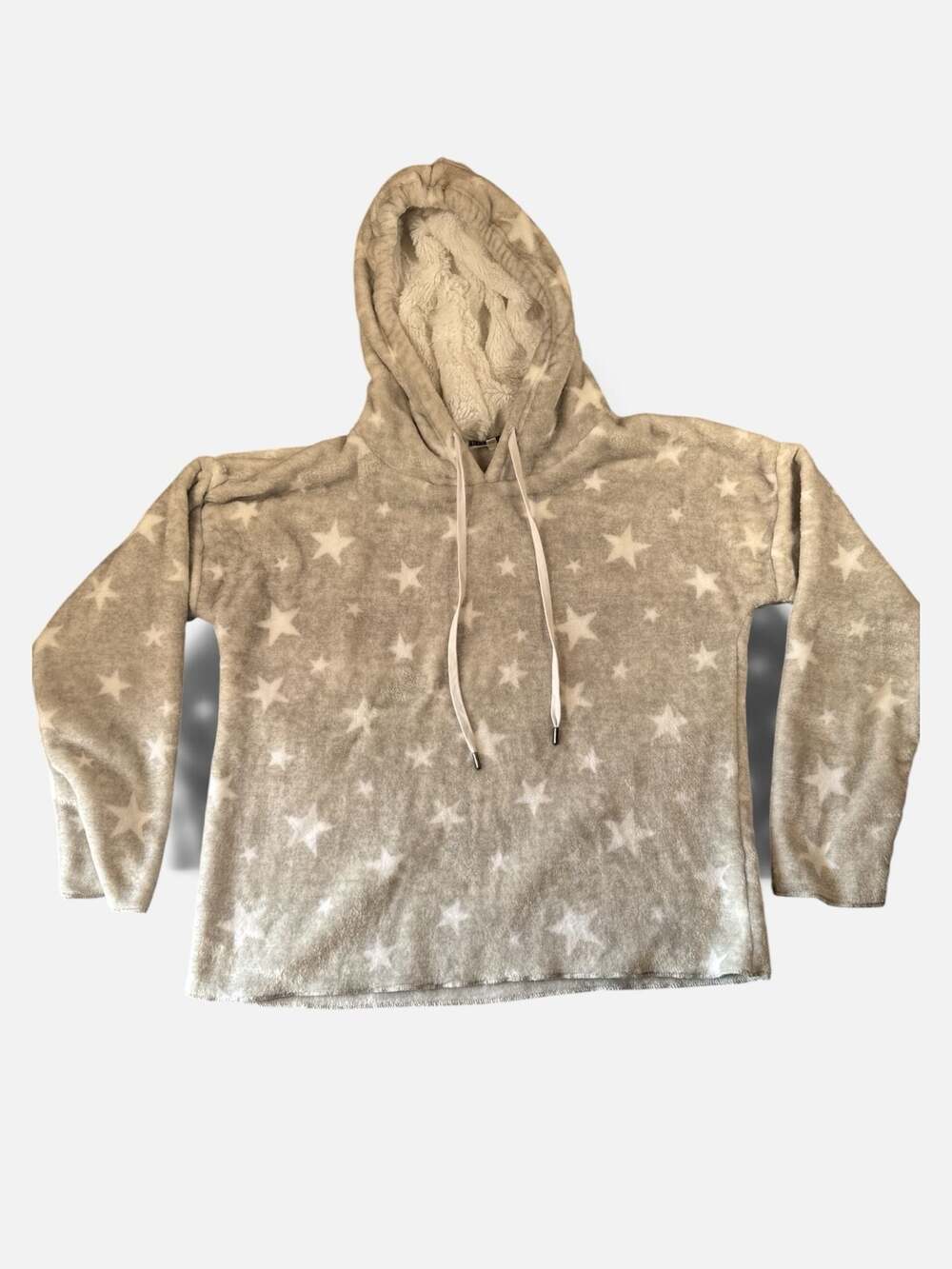P.J. Salvage Women's Gray Star Print Plush Fleece Hooded Sweatshirt Size M